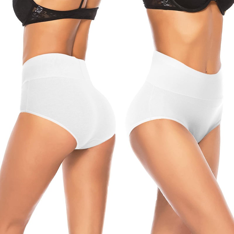 Annenmy Women's High Waist Cotton Underwear Soft Brief Panties Regular and Plus Size (X-Large, White, 5-pack) - Image 2